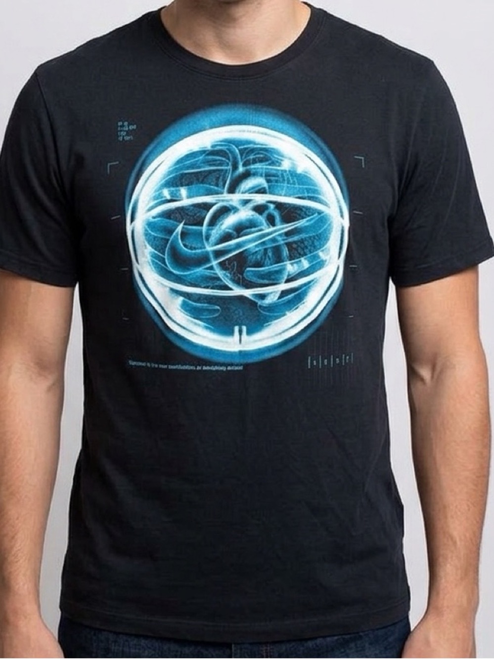 Nike Black Tee with Blue and White Graphic, size L